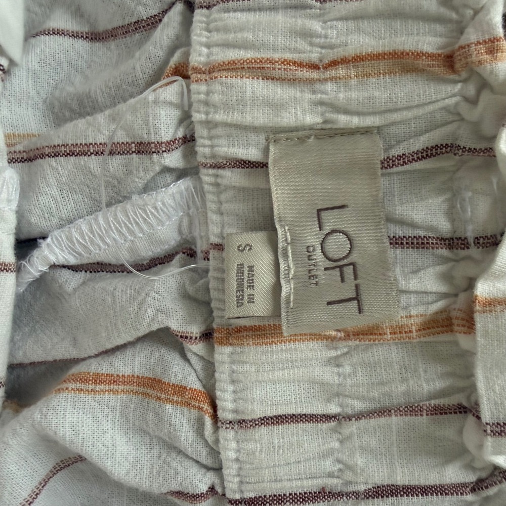 LOFT Outlet Womens Small White Striped High Rise Cotton Shorts Elastic Back - Picture 4 of 9
